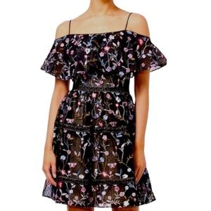 Adriana Papell Floral Black Embroidered Off Shoulder Dress